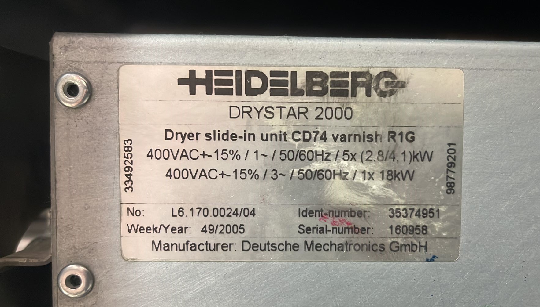 Heidelberg CD74-8 P5+LX2 Year 2006 Size 