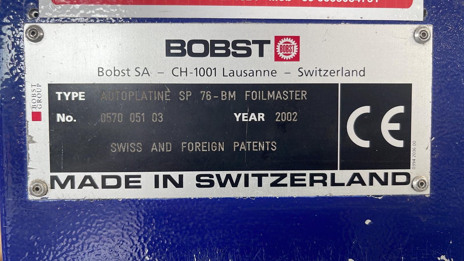 Bobst SP 76 BM Foilmaster Year 2002 Size 